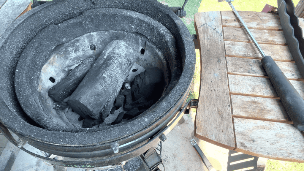 Big Green Egg with charcoal.